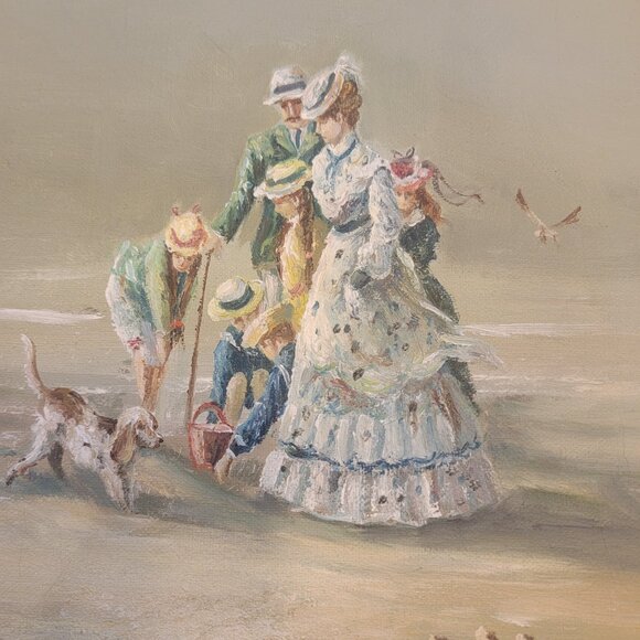 Family on Beach Oil on canvas by K Scheffer Signed. Framed Original - Picture 4 of 12